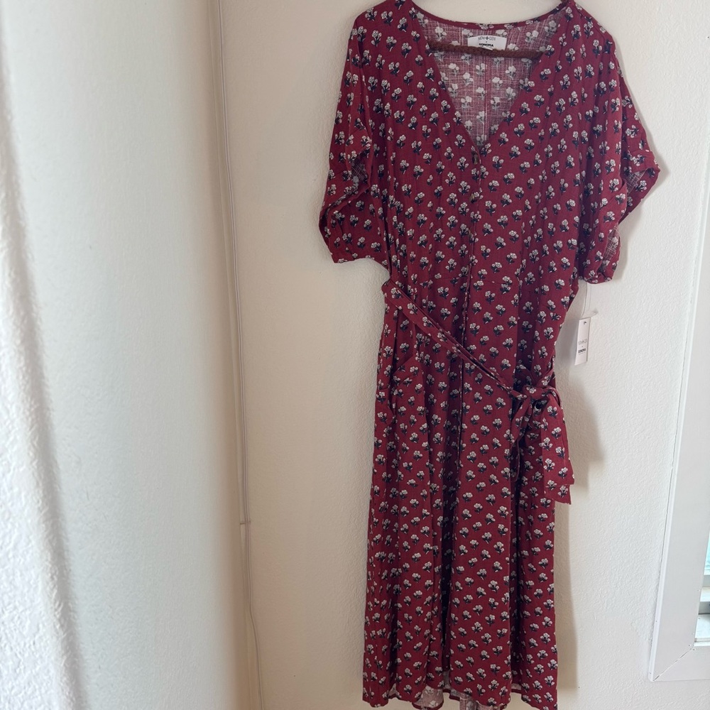 Sonoma Now + Gen Dress Linen Blend MIDI Button Up Rust Floral Women’s XL Cottage - Picture 2 of 9